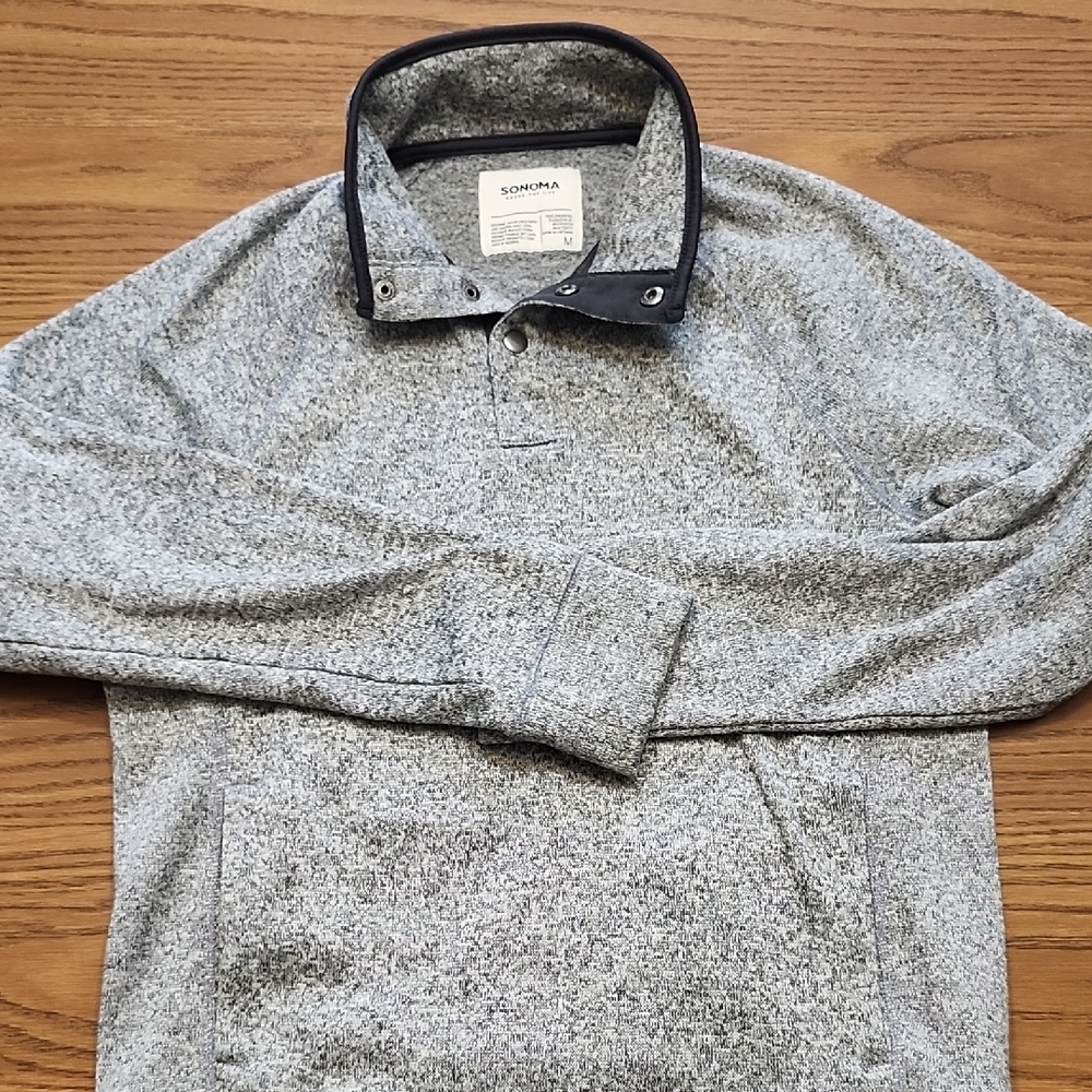 Sonoma Pullover Sweatshirt Size M Medium Heather Gray Quarter Snap EUC